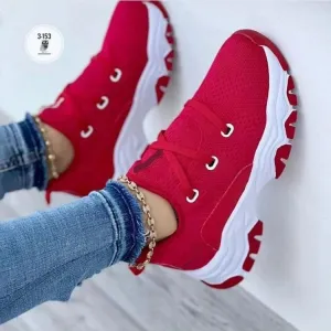 F6002 2023 Autumn New Platform Lace-up Knitted Stretch Sneakers Women's Foreign Trade Large Size Casual Low-Top Shoes Running Shoes