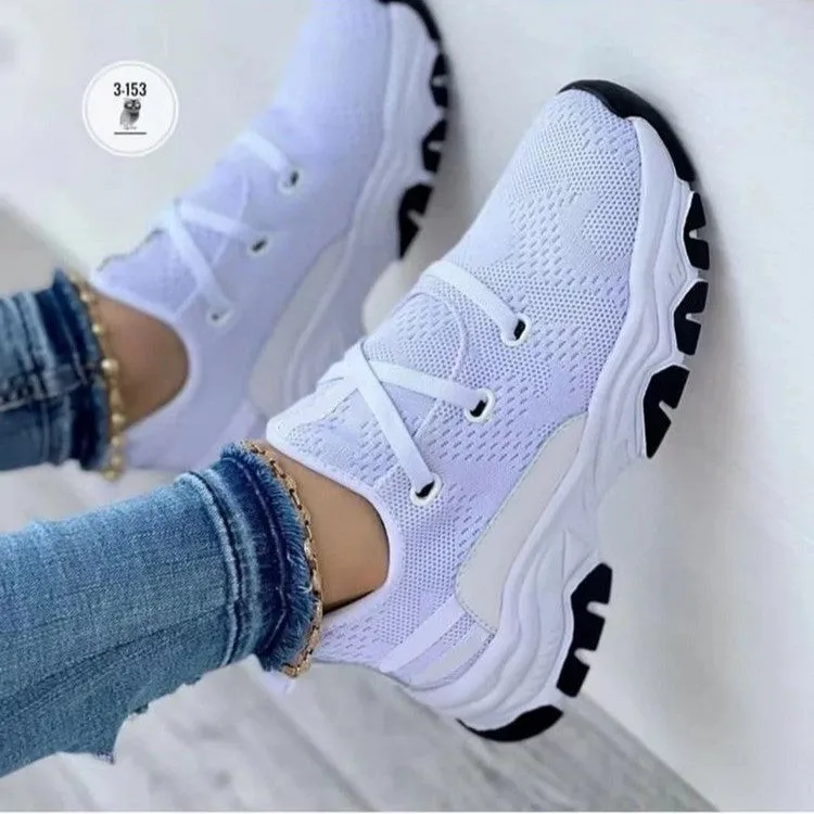 F6002 2023 Autumn New Platform Lace-up Knitted Stretch Sneakers Women's Foreign Trade Large Size Casual Low-Top Shoes Running Shoes