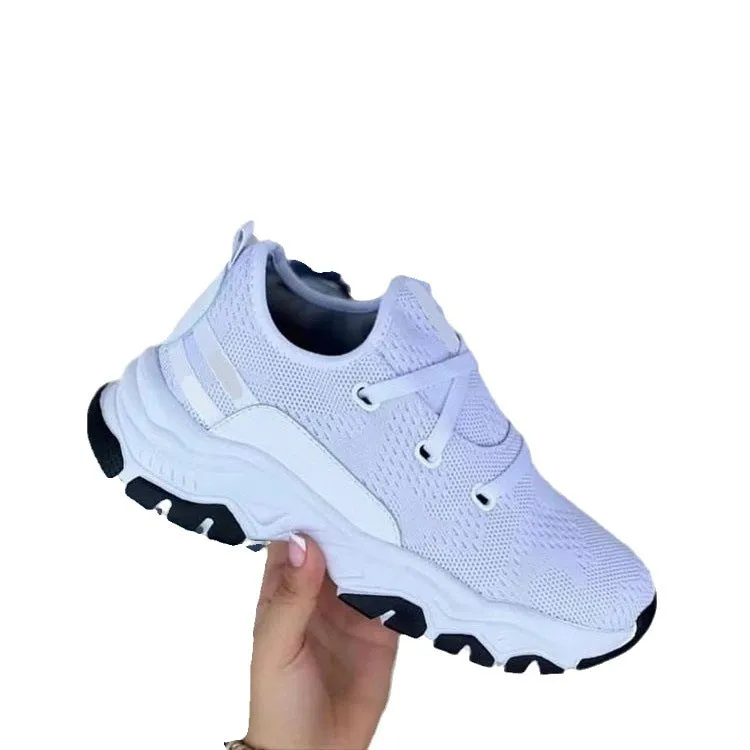 F6002 2023 Autumn New Platform Lace-up Knitted Stretch Sneakers Women's Foreign Trade Large Size Casual Low-Top Shoes Running Shoes