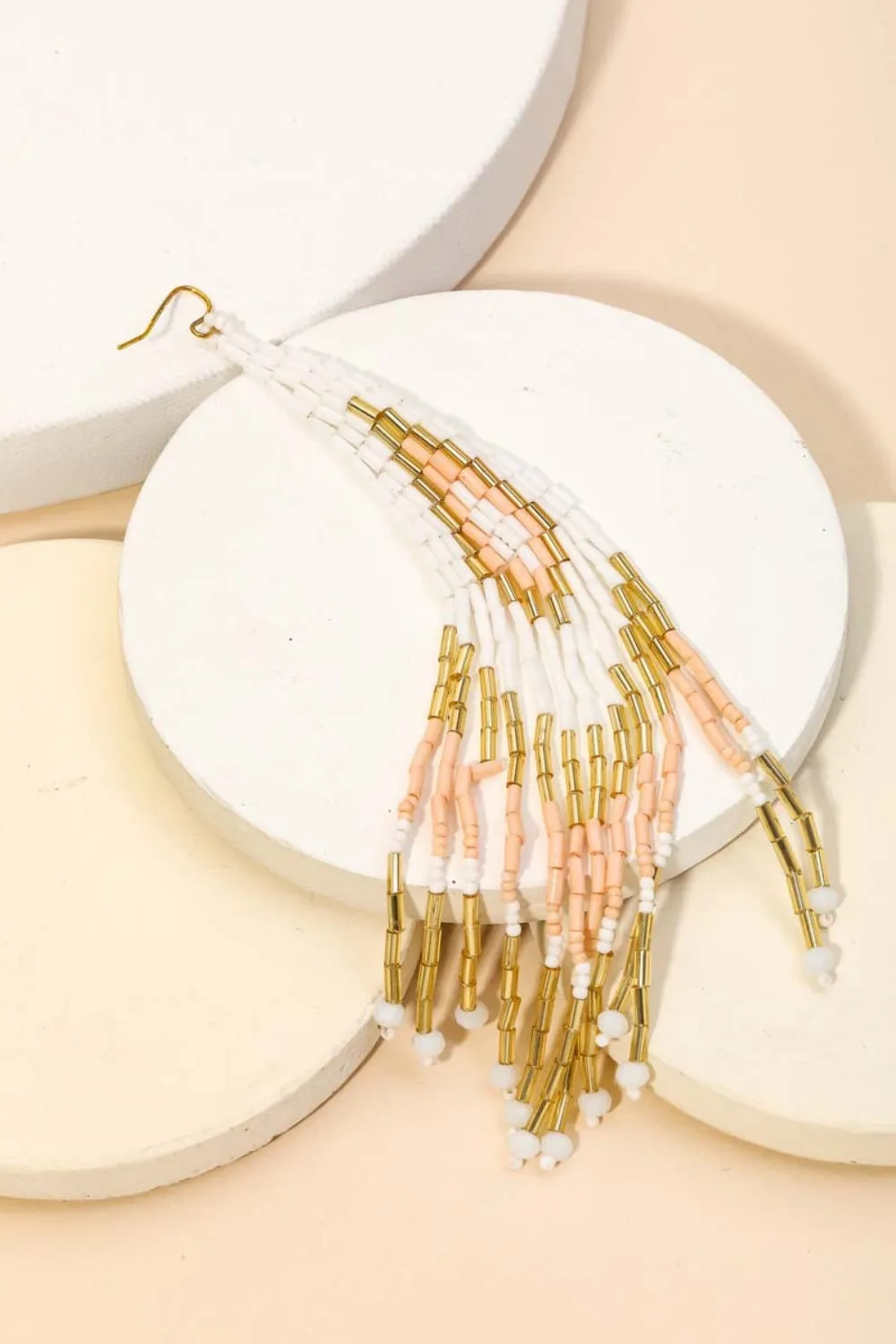 FAME SEED BEADED FRINGE DROP EARRINGS