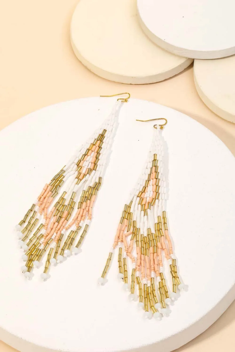 FAME SEED BEADED FRINGE DROP EARRINGS