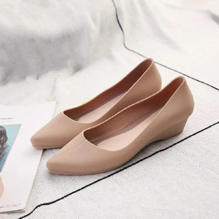 Fashionable Wedge Heel Shallow Mouth Square Toe Flats