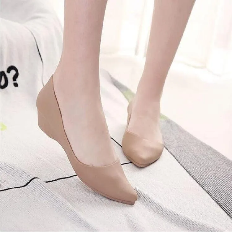 Fashionable Wedge Heel Shallow Mouth Square Toe Flats