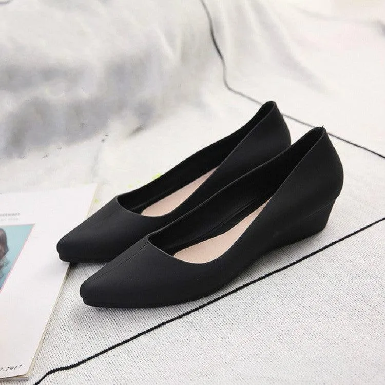 Fashionable Wedge Heel Shallow Mouth Square Toe Flats