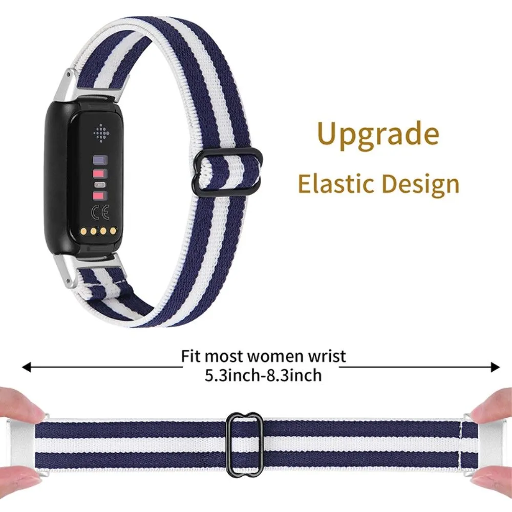 Fitbit Luxe color splice elastic watch strap - Midnight Blue / White