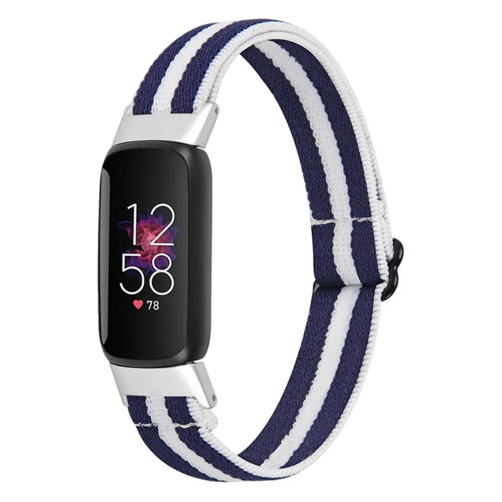 Fitbit Luxe color splice elastic watch strap - Midnight Blue / White