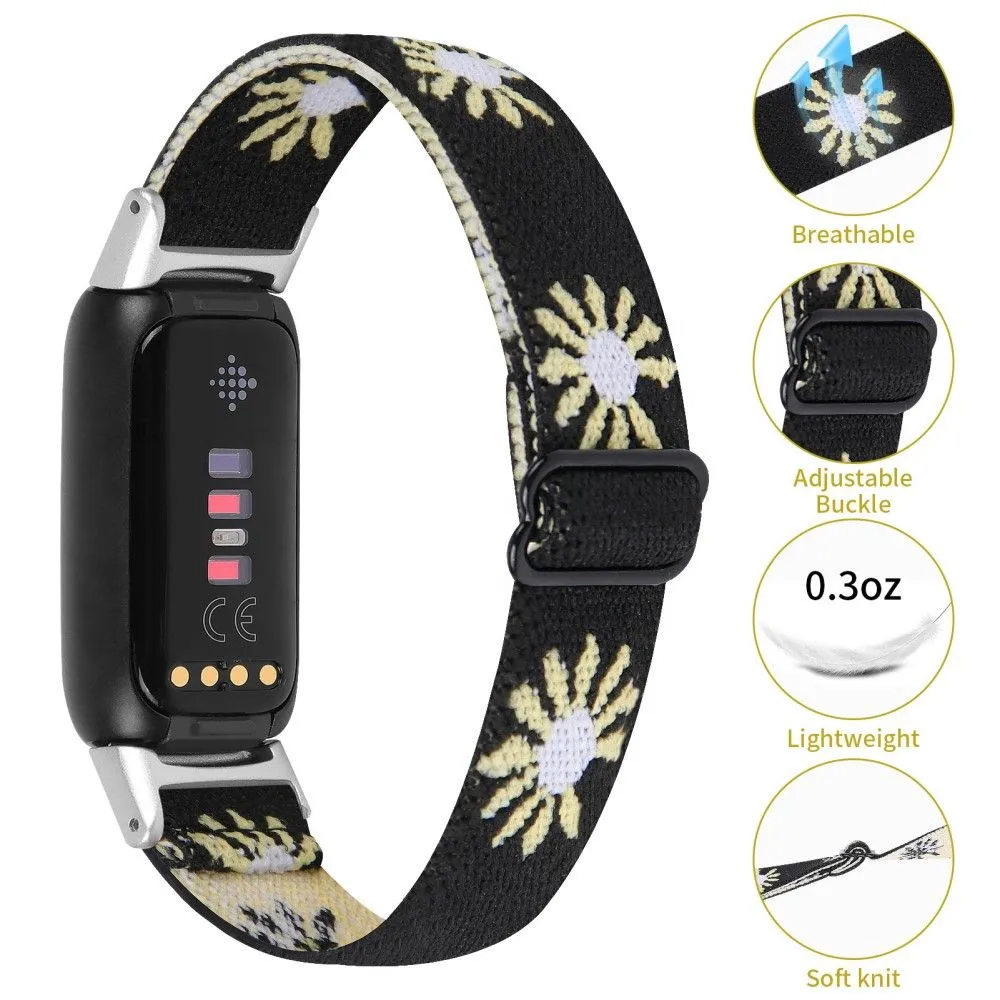 Fitbit Luxe cute daisy nylon watch strap - Black / Daisy