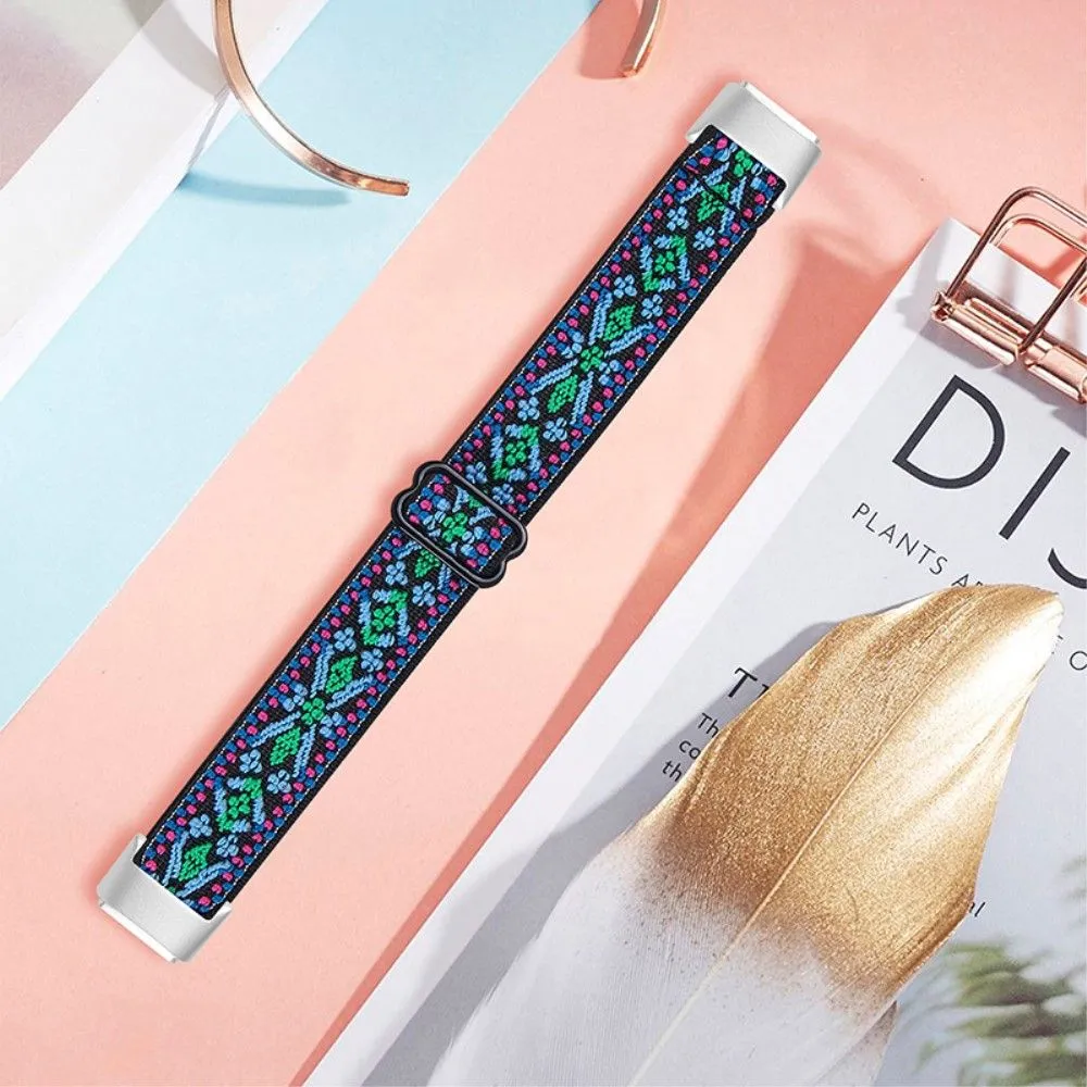 Fitbit Luxe elastic nylon watch strap - Blue / Green Tribal Flower