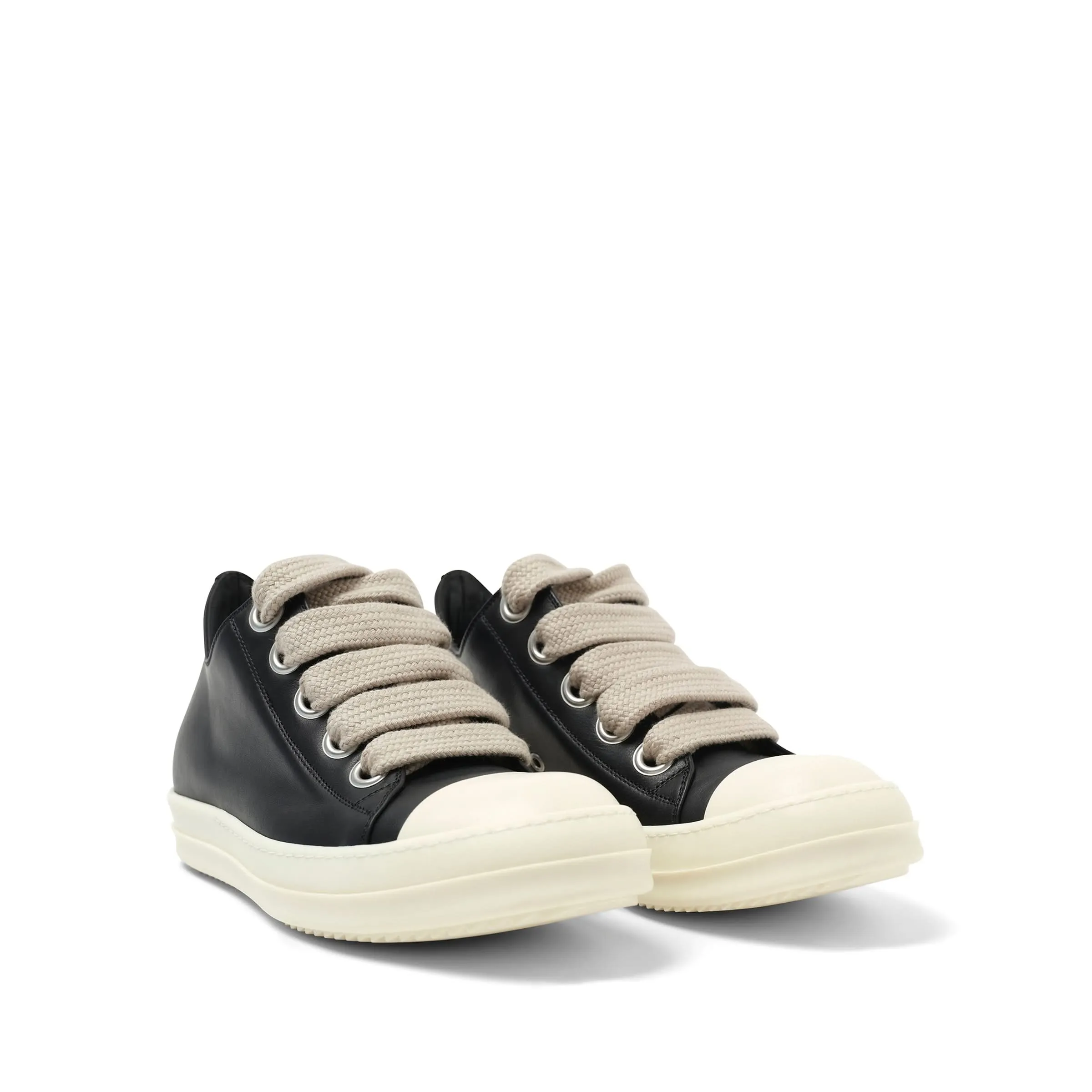 Full Grain Leather Jumbolaced Low Sneaker in Black/Pearl/Milk