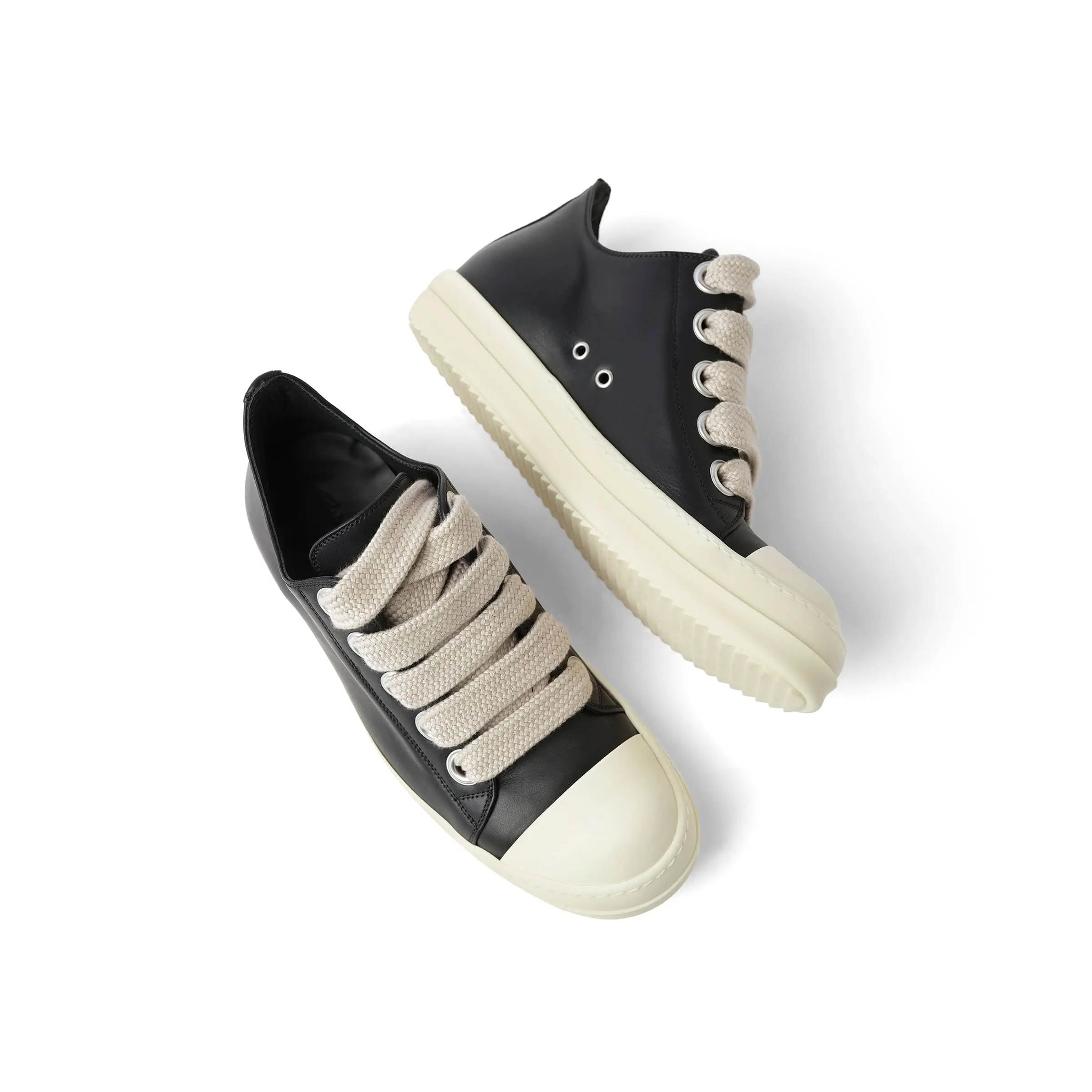 Full Grain Leather Jumbolaced Low Sneaker in Black/Pearl/Milk