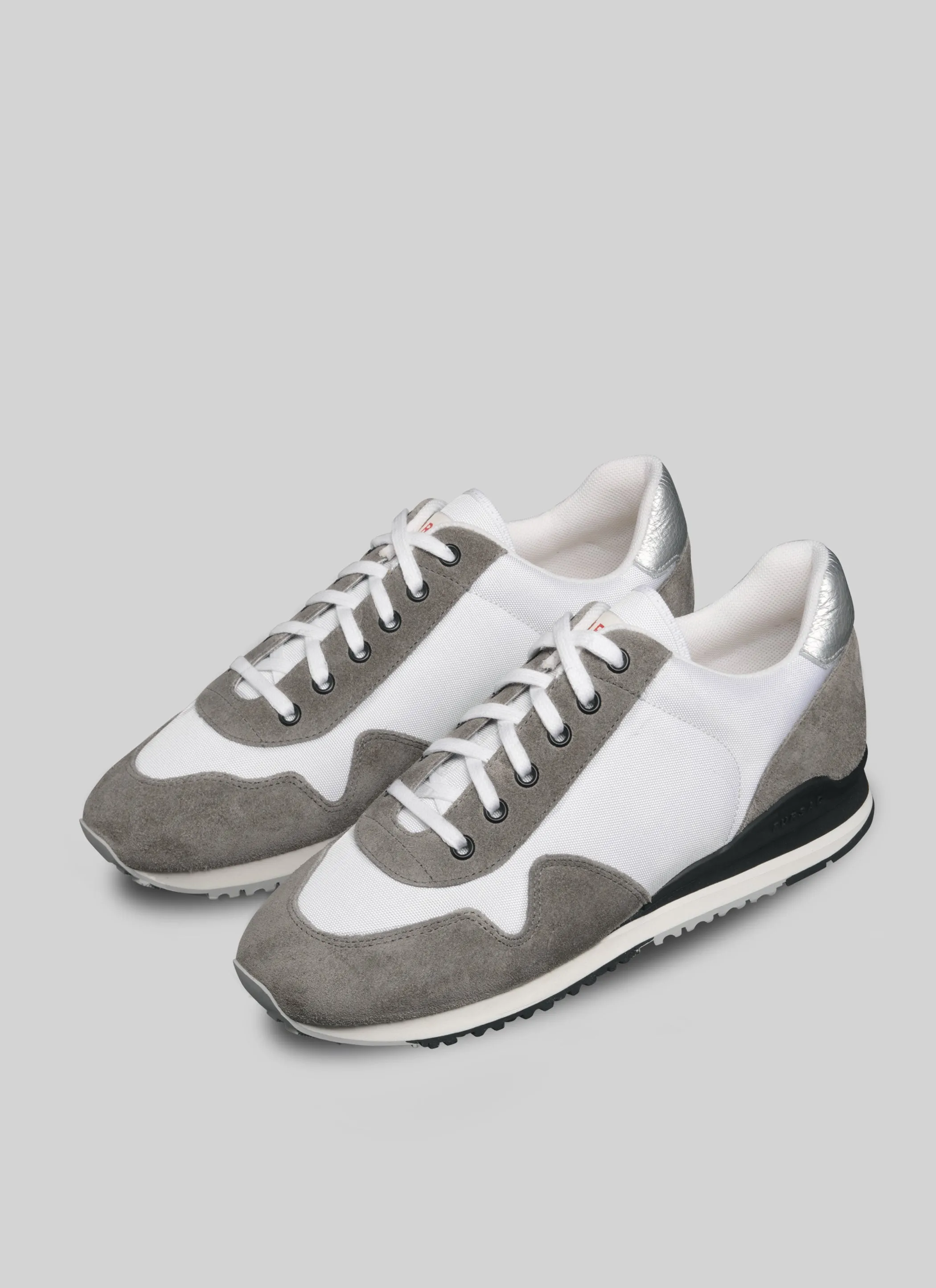 Fursac - Sneakers En Cuir Et Nylon Blanches Et Grises - Blanc