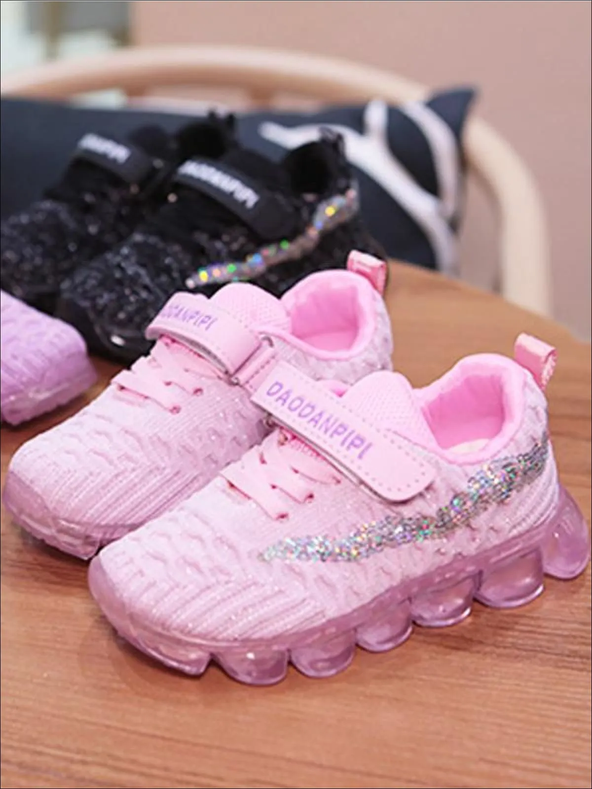 Girls Cute Sequin Trimmed Mesh Sneakers By Liv and Mia