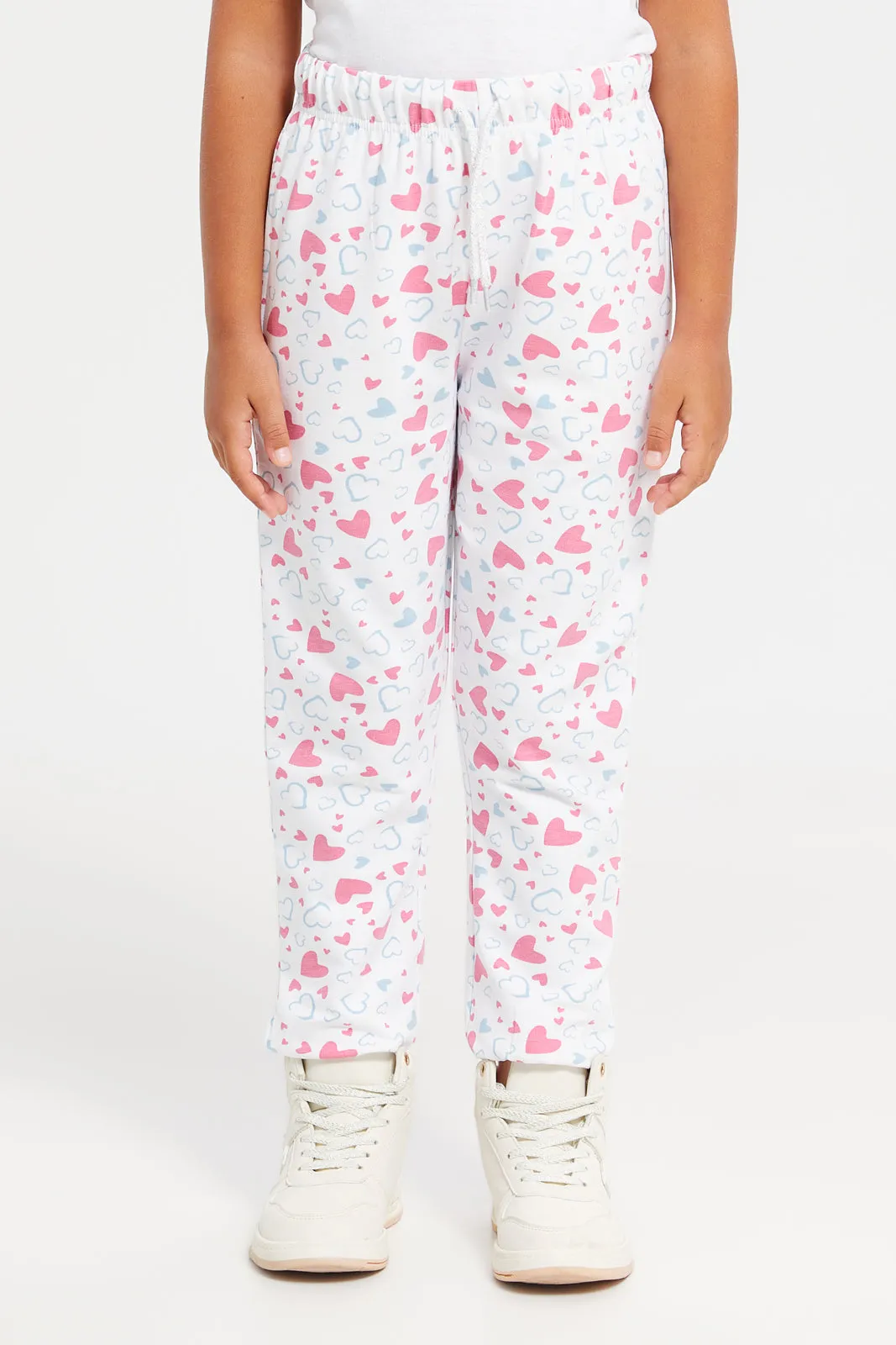 Girls White Printed Track Pants