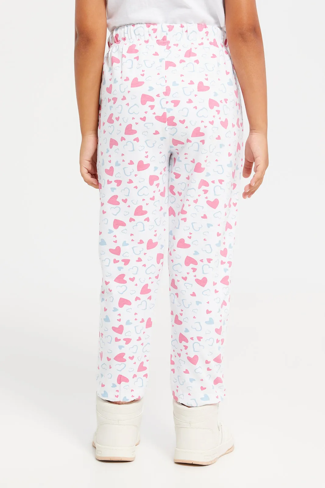 Girls White Printed Track Pants