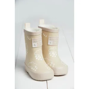 Grass & Air: Stone Colour-Changing Kids Wellies with Teddy Fleece Lining