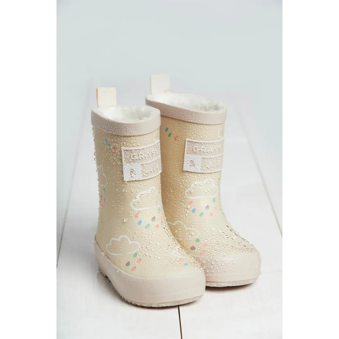 Grass & Air: Stone Colour-Changing Kids Wellies with Teddy Fleece Lining