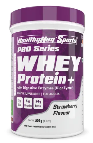 HealthyHey Sports Whey Protein Concentrate - Helps in Muscle Synthesis (Strawberry, 500gm)