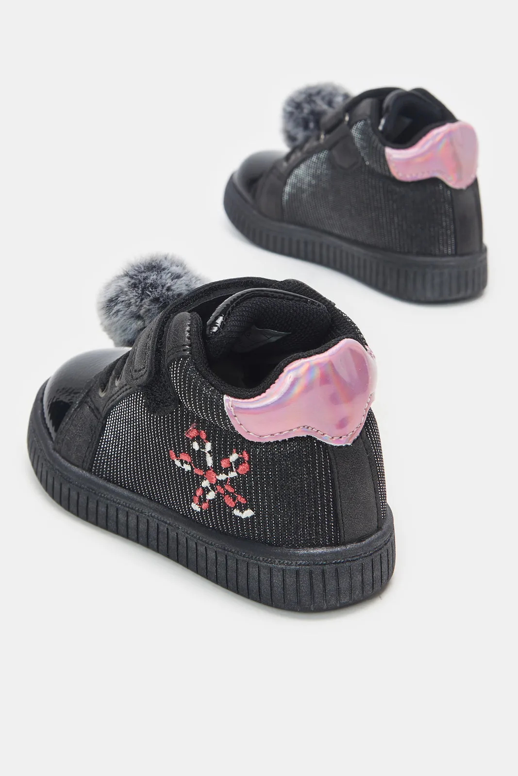 Infant Girls Black Pom High-Top Sneakers