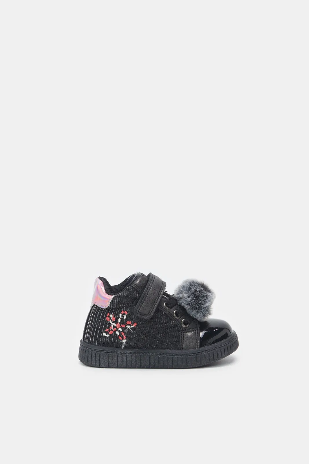 Infant Girls Black Pom High-Top Sneakers