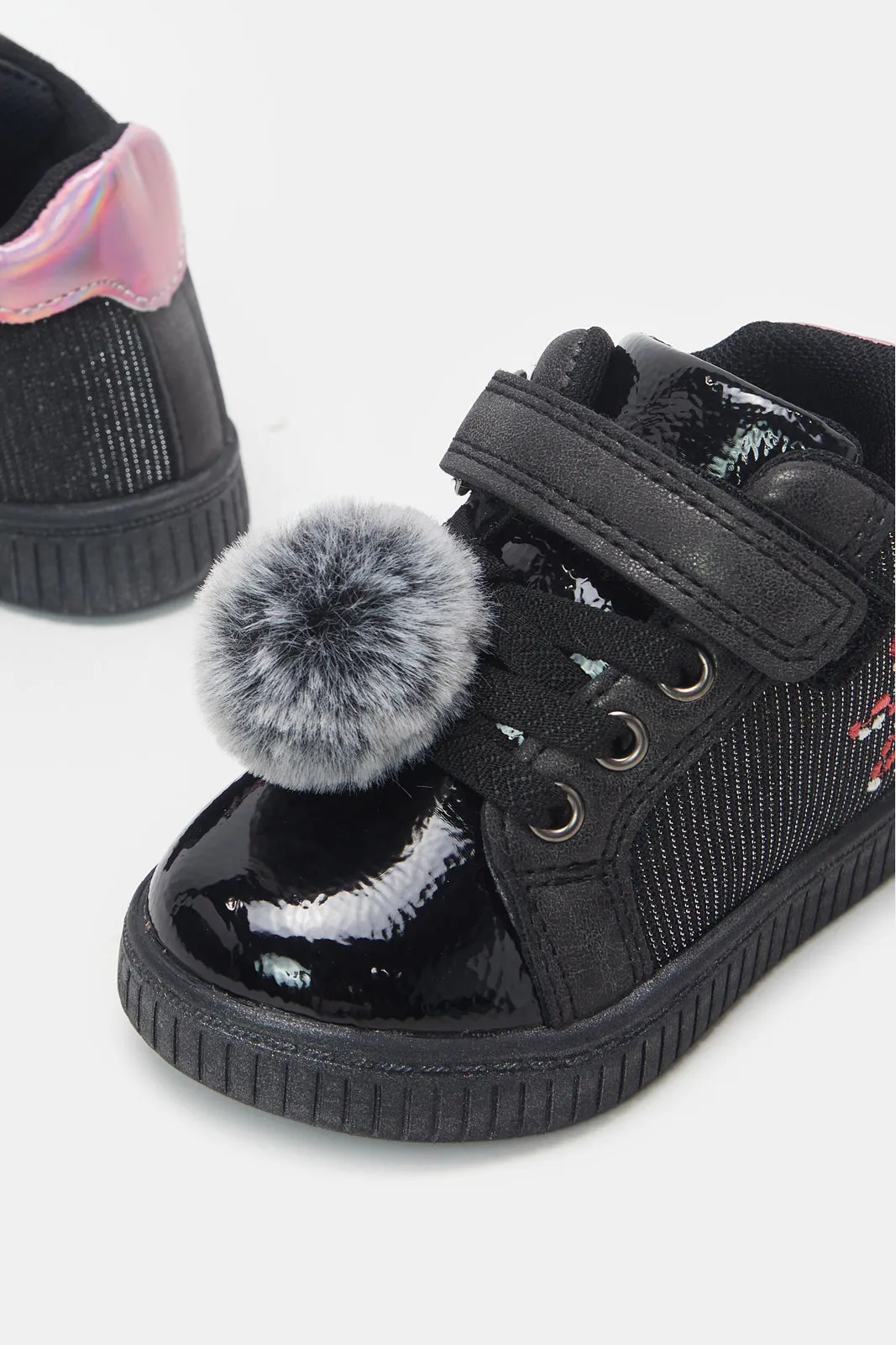 Infant Girls Black Pom High-Top Sneakers