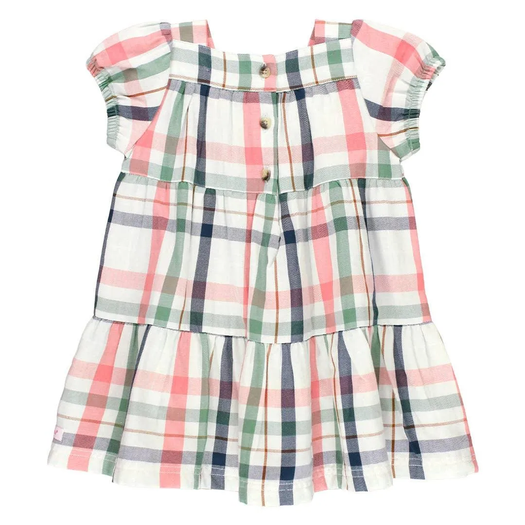 Kendall Plaid Puff Short Sleeve Tiered Dress