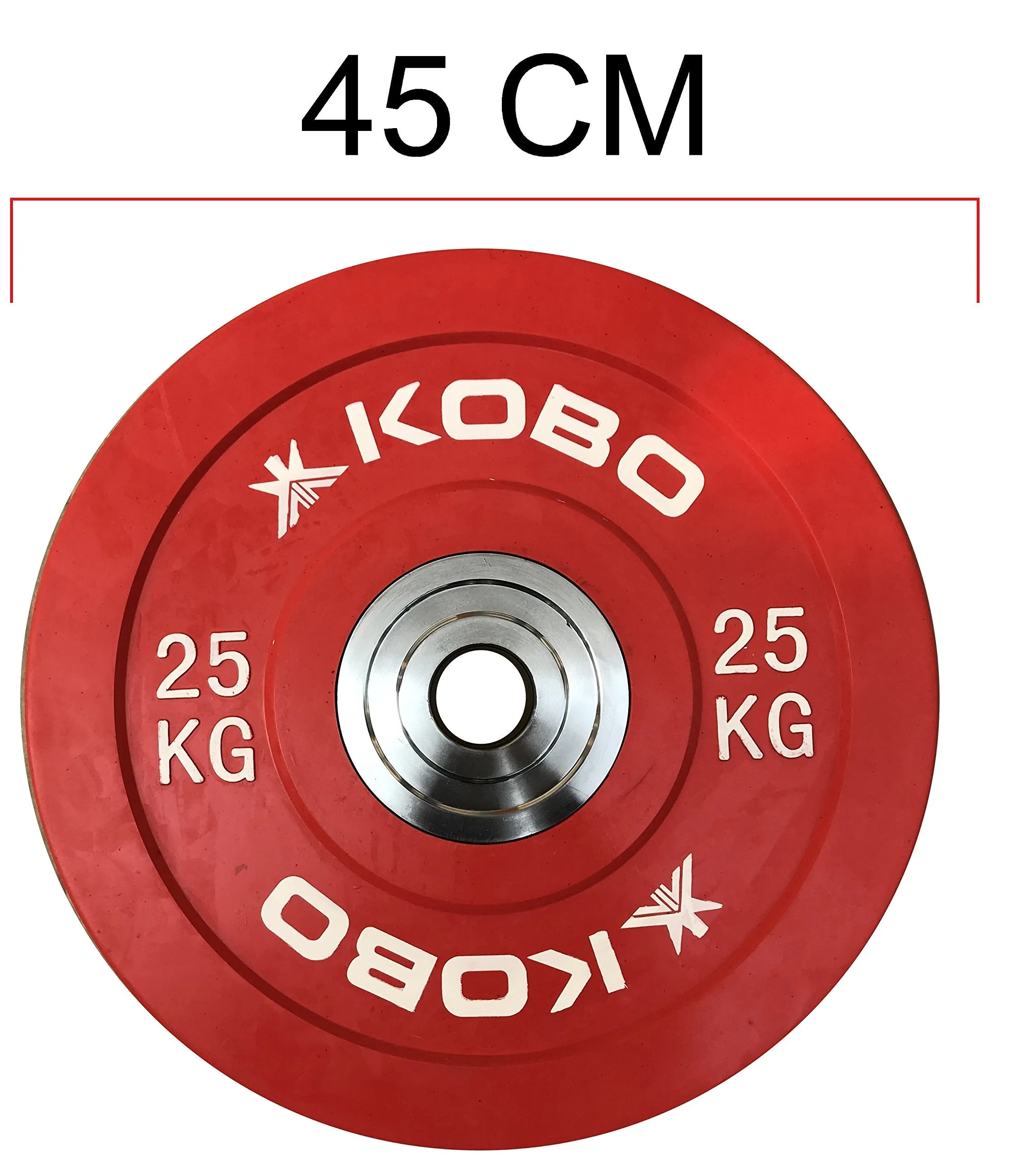 Kobo 25 Kg (51 mm) Bumper Plates Competition Level Olympic Barbell Bar Weight Plate with Machined Steel Collar Elite (Imported) - Sold in Pairs (25 Kg x 2 = 50 Kg)