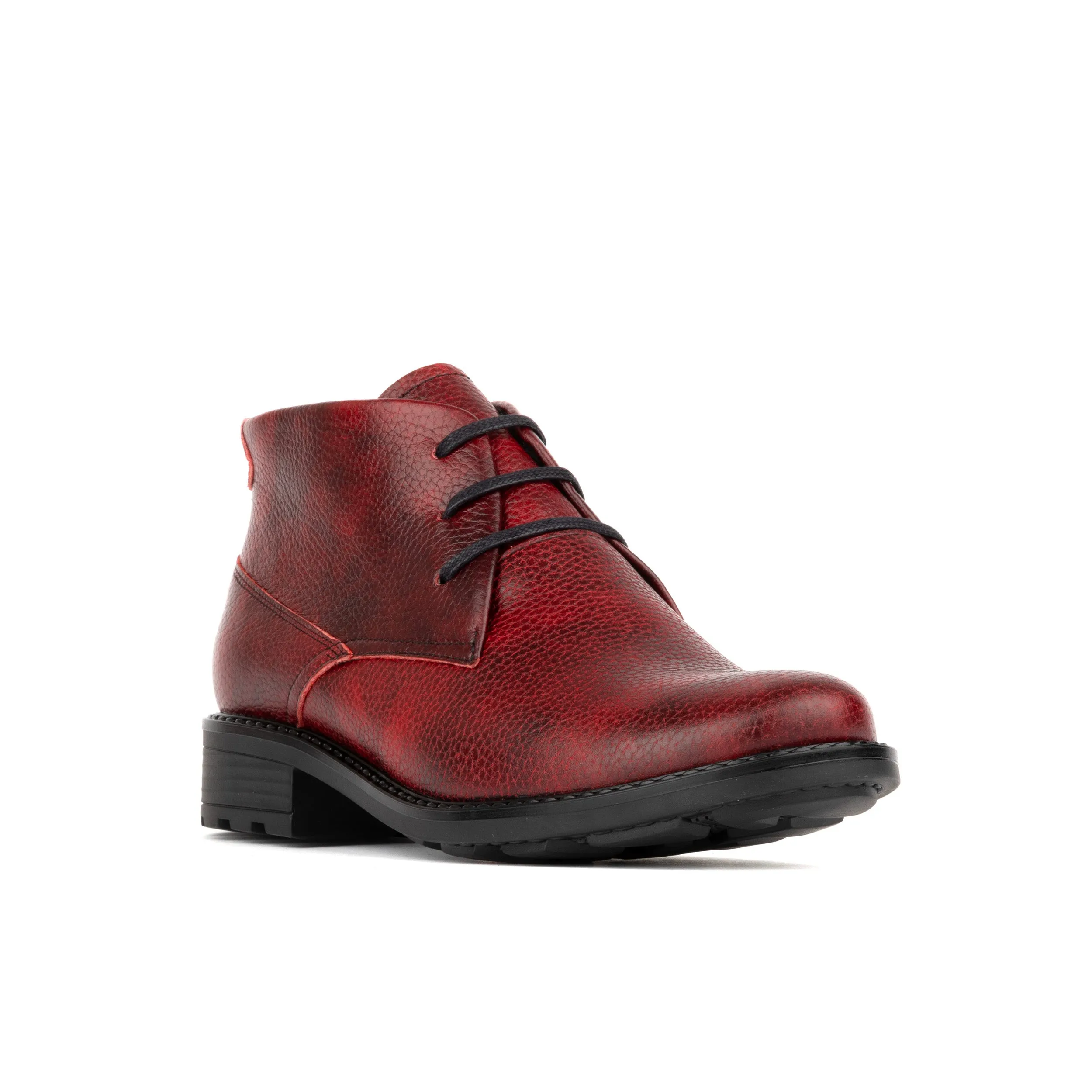 Laviva - Wool Red - Women's wide fitted red leather ankle boot with wool inside