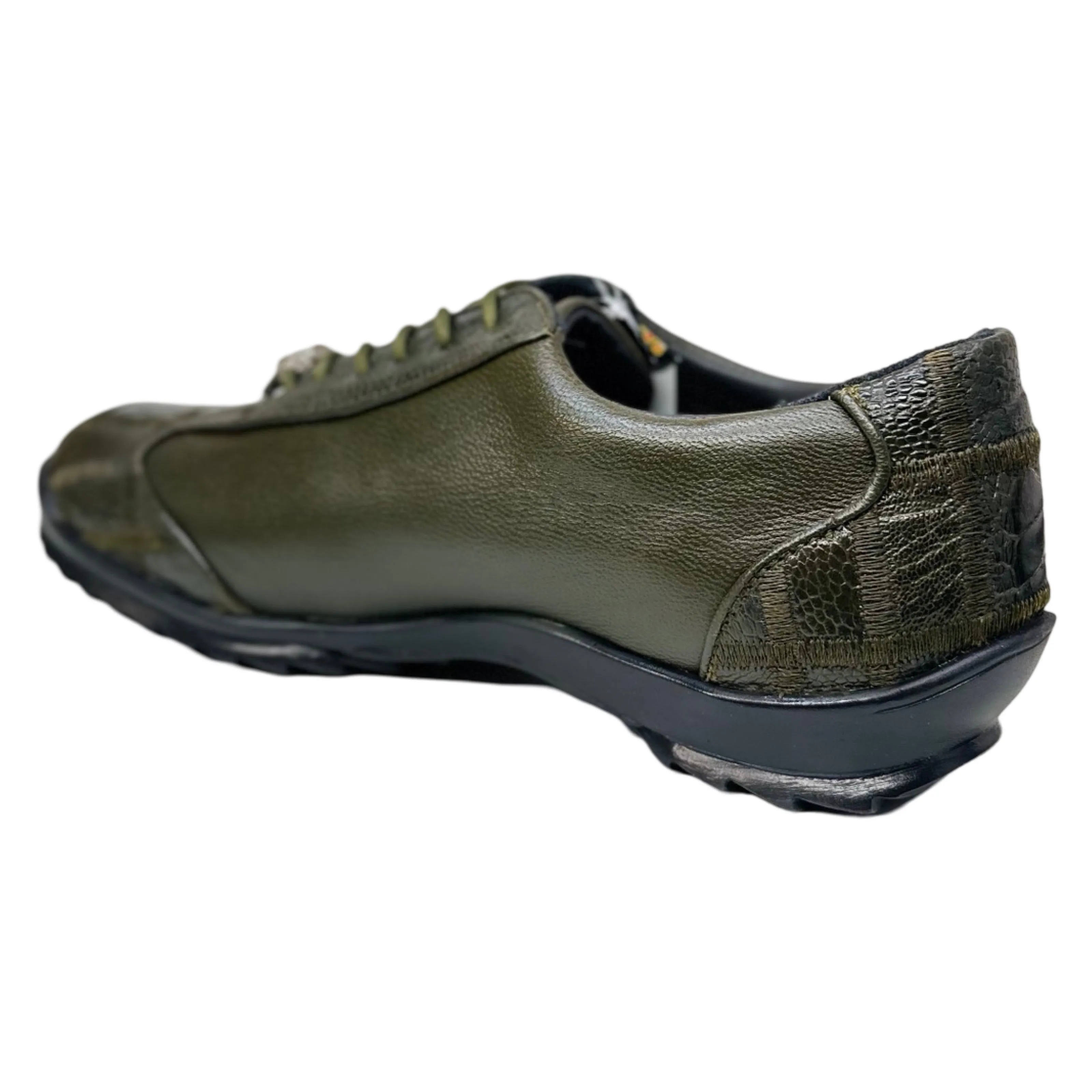 Los Altos Olive Green Ostrich Leg Lace Up Sneakers