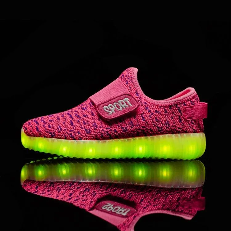 Luminous LED Sports Shoes for Kids - Breathable Flying Woven Design with Shockproof Sole