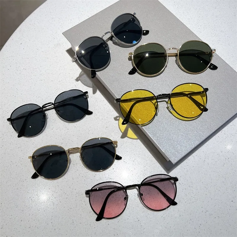 Men and Women Vintage Luxury Solid Gradient UV400 Round Sunglasses