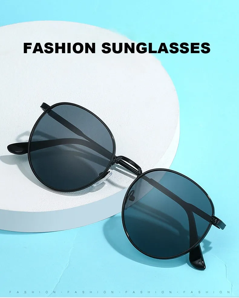 Men and Women Vintage Luxury Solid Gradient UV400 Round Sunglasses