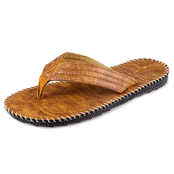 Men Leather Flip Flops Thick Bottom Comfortable Beach Can Be Immersed In Seawater Durable Shoes