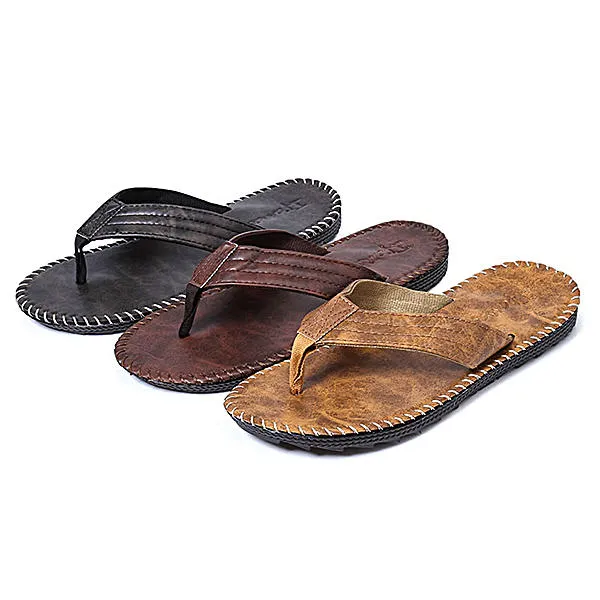 Men Leather Flip Flops Thick Bottom Comfortable Beach Can Be Immersed In Seawater Durable Shoes