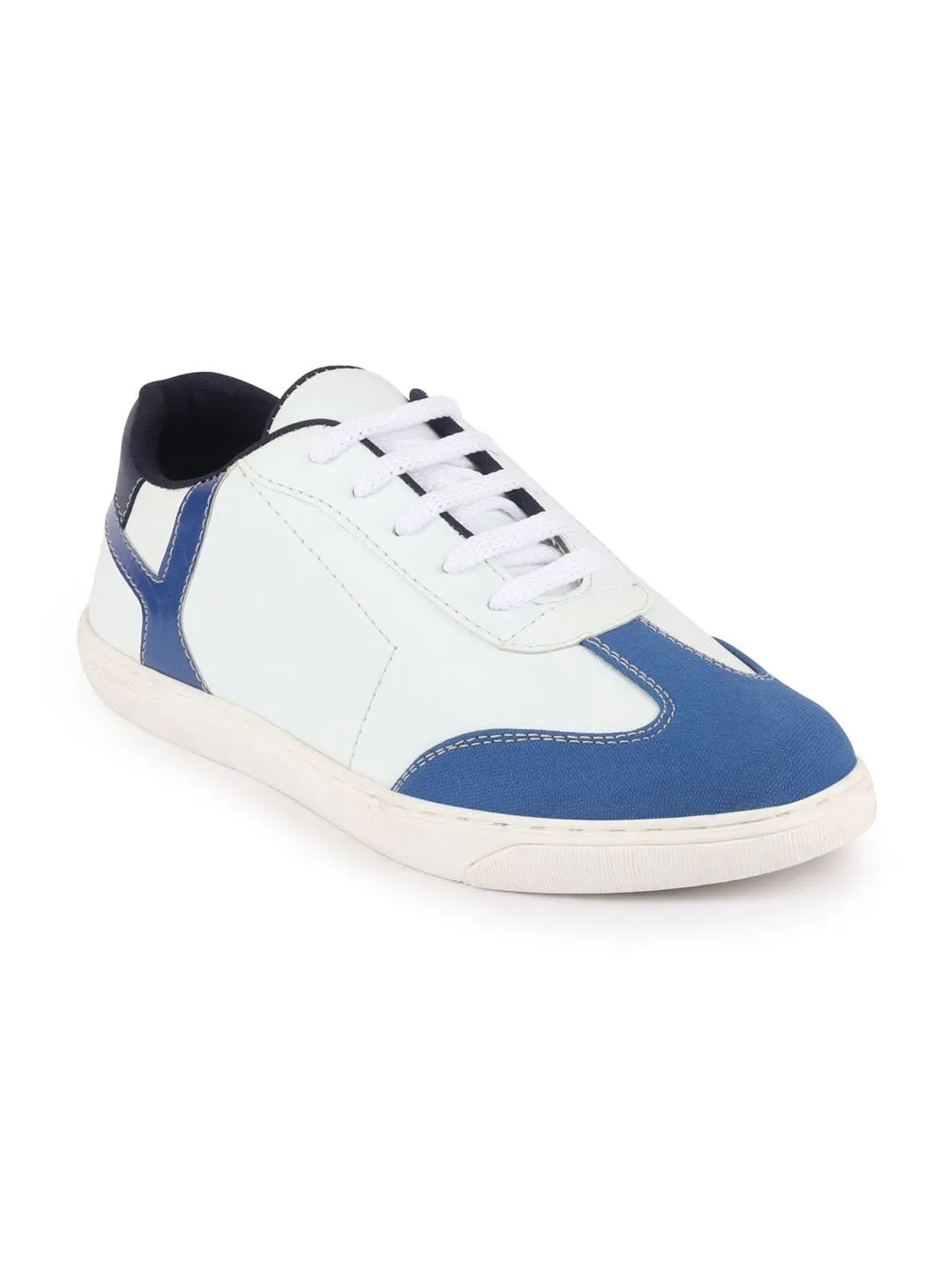 Men White/Navy Blue Lace Up Classic Sneakers