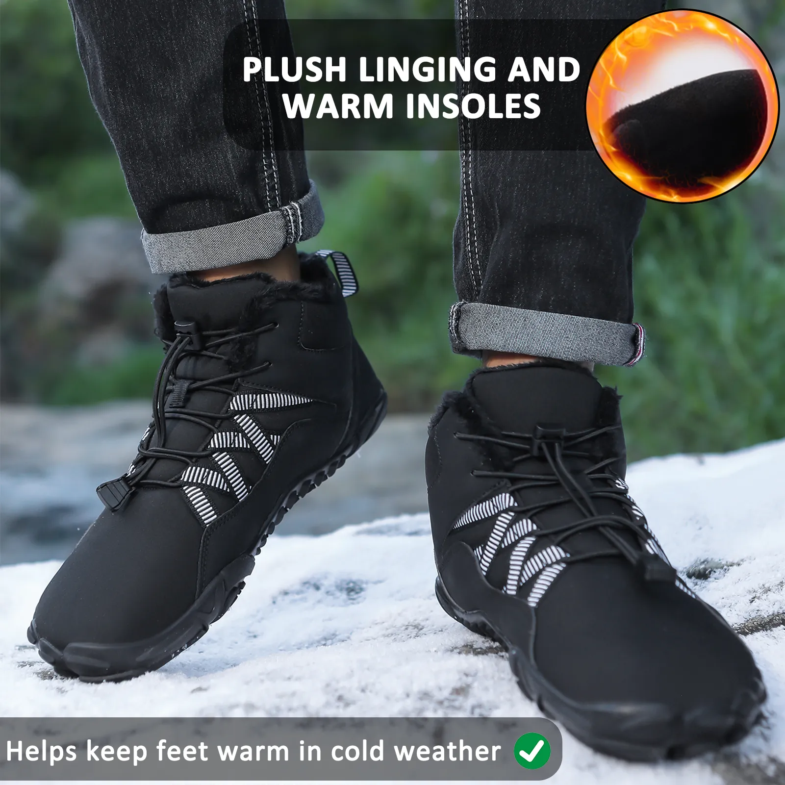 Men's Barefoot shoes Five-finger Outdoor Sports Cotton shoes Unisex Velvet Warm Snow Boots Wear-resistant Anti-ski Ground Boots Thickened Winter shoes