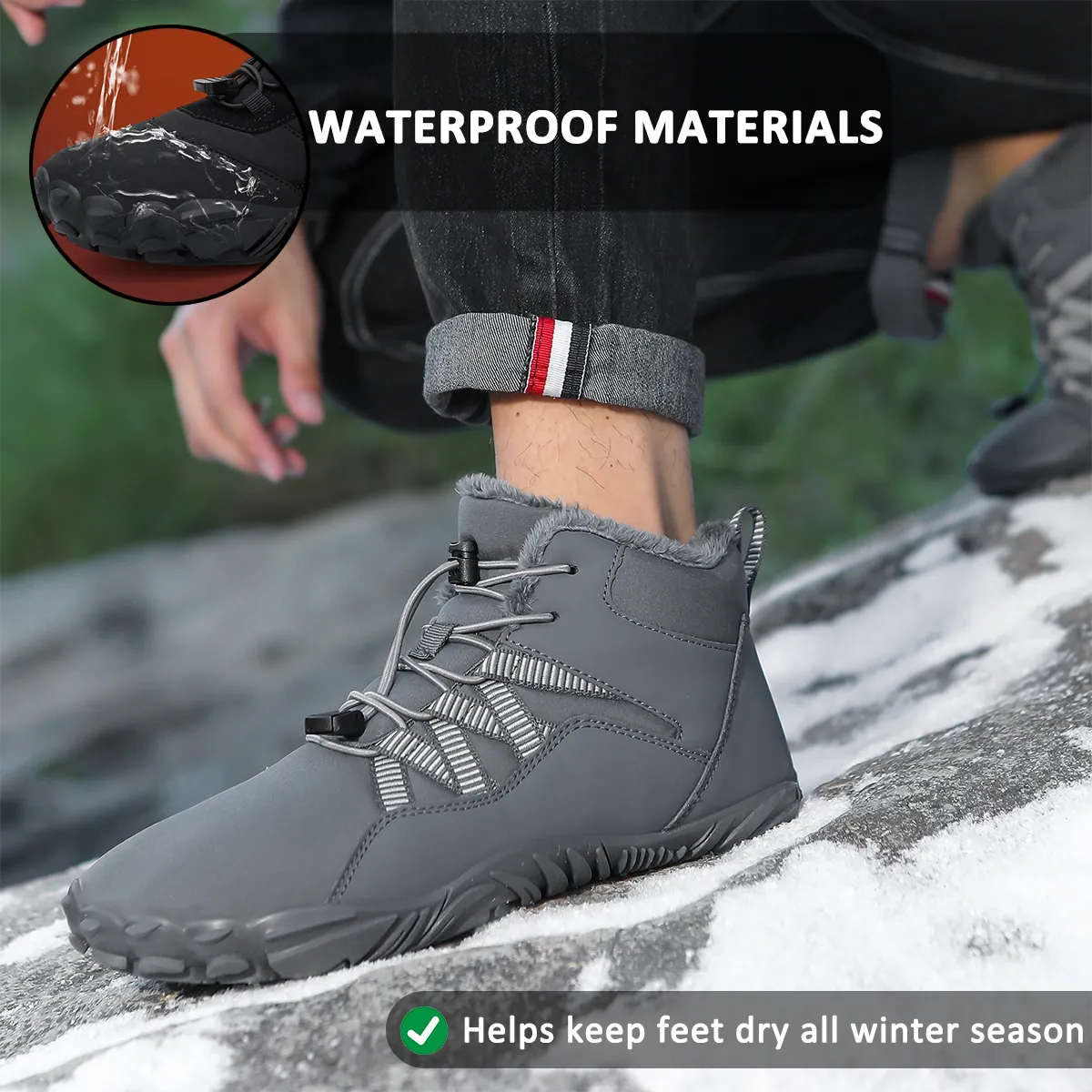 Men's Barefoot shoes Five-finger Outdoor Sports Cotton shoes Unisex Velvet Warm Snow Boots Wear-resistant Anti-ski Ground Boots Thickened Winter shoes