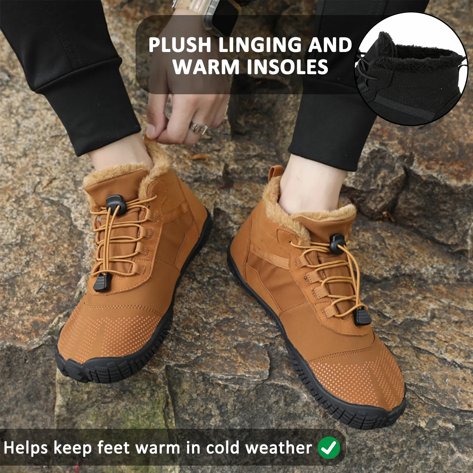 Men's Winter Outdoor Velvet Hiking Shoes, Five-finger Cotton Shoes, Sports Cycling Shoes, Warm and Thickened Non-slip Waterproof Snow Boots