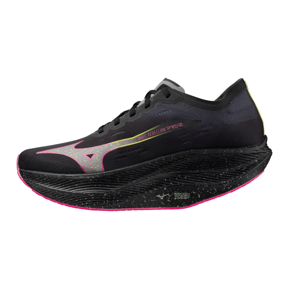 Mizuno Unisex Wave Rebellion Pro 2 Running Shoes in Black/Silver/Pink/Tetra AW24