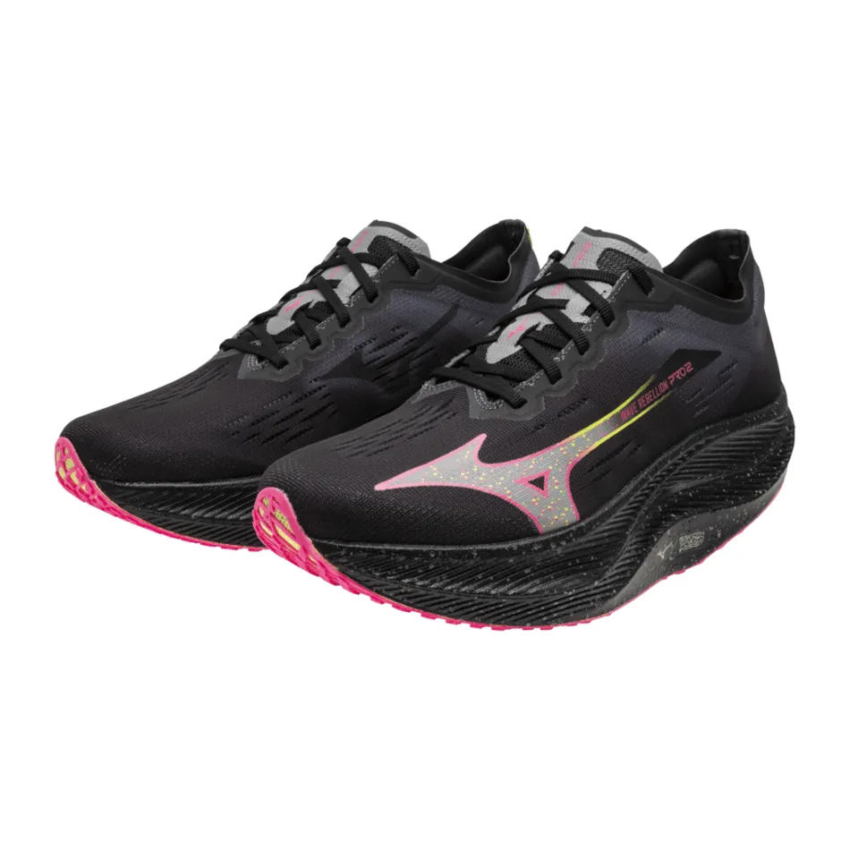 Mizuno Unisex Wave Rebellion Pro 2 Running Shoes in Black/Silver/Pink/Tetra AW24