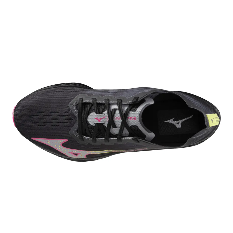 Mizuno Unisex Wave Rebellion Pro 2 Running Shoes in Black/Silver/Pink/Tetra AW24