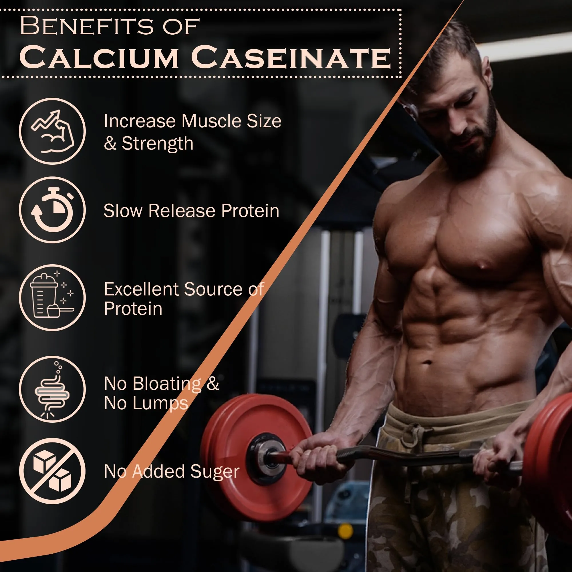 NAKPRO Calcium Caseinate | 27.88g Protein, 5.42g BCAA | Helps in Muscle Recovery | Slow Absorbing, Slow Digesting, Low Carbs Casein Protein Powder (1 Kg, Chocolate)