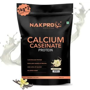 NAKPRO Calcium Caseinate | 27.88g Protein, 5.42g BCAA | Helps in Muscle Recovery | Slow Absorbing, Slow Digesting, Low Carbs Casein Protein Powder (2 Kg, Vanilla)