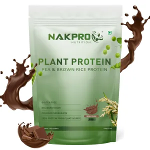 NAKPRO Vegan Plant Protein Powder| 25.21g Protein, 4.85g BCAA | Pea Protein and Brown Rice Protein Powder for Muscle Gain and Recovery | Plant based Protein for Men & Women (Chocolate, 1Kg)