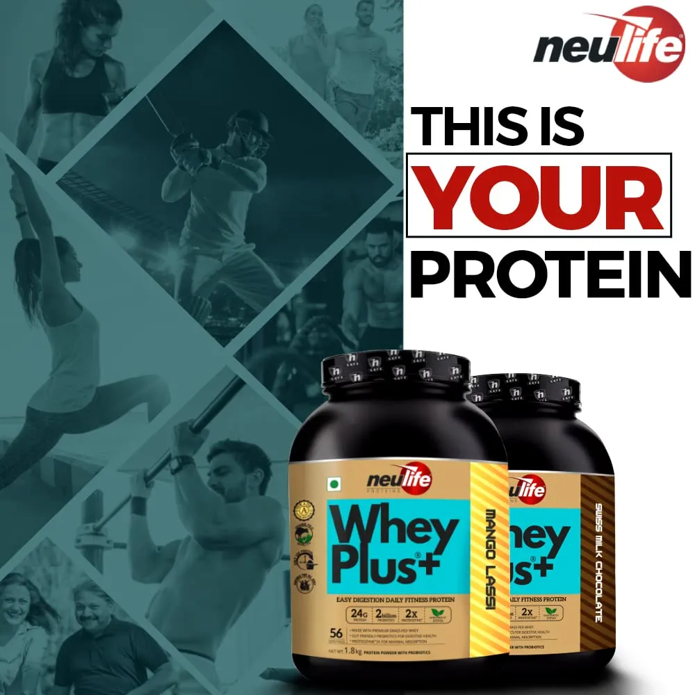 Neulife WHEYPLUS® Gut-friendly Grass-Fed Whey Protein Isolate Blend with Probiotics & Proteozymes 4lbs (Swiss Chocolate)