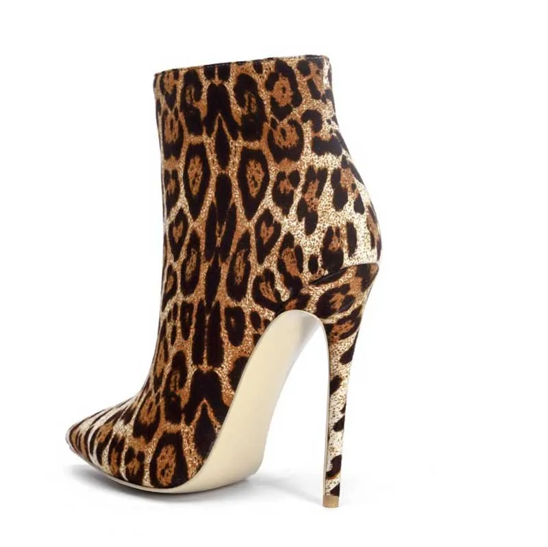 Pointed Toe Leopard Stiletto Ankle Boots