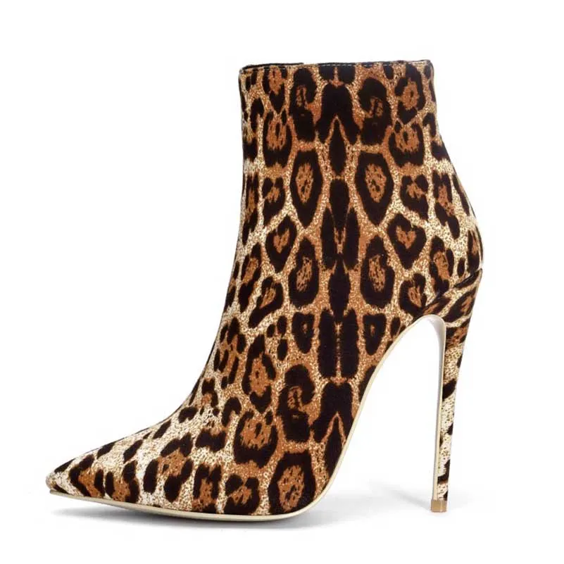 Pointed Toe Leopard Stiletto Ankle Boots