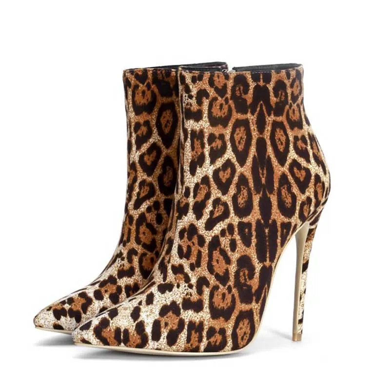 Pointed Toe Leopard Stiletto Ankle Boots