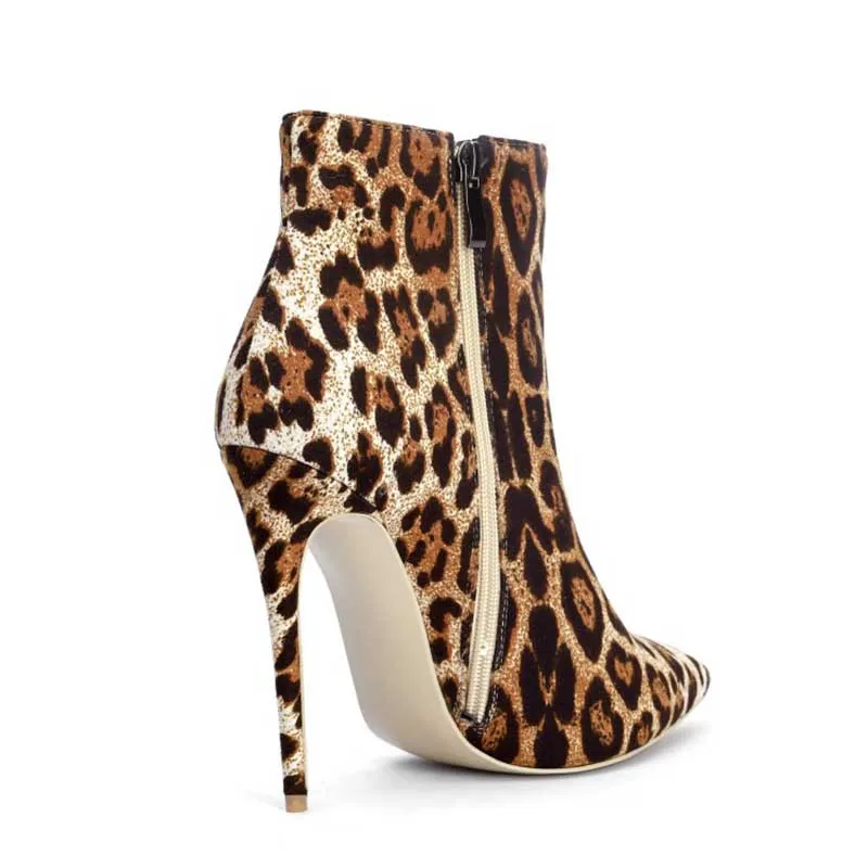 Pointed Toe Leopard Stiletto Ankle Boots