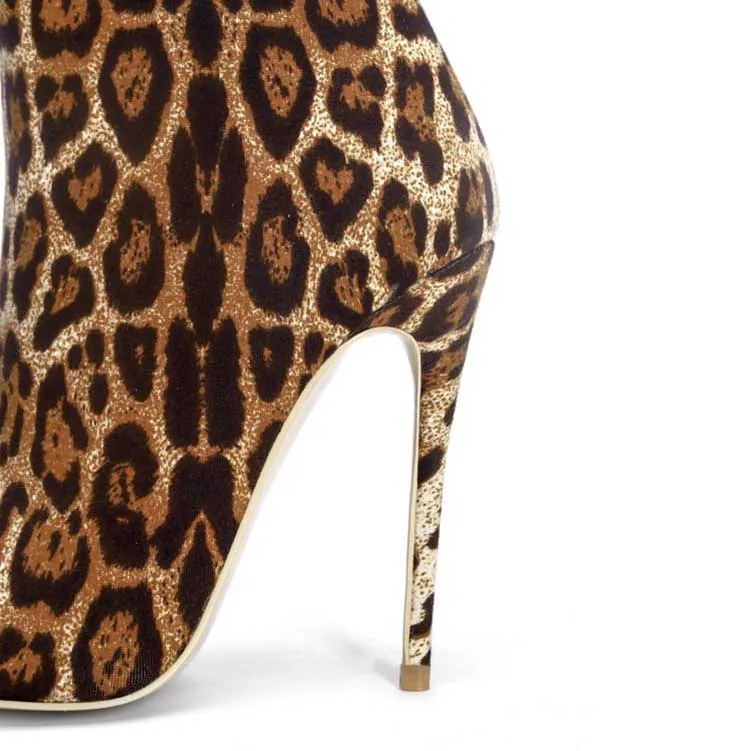 Pointed Toe Leopard Stiletto Ankle Boots