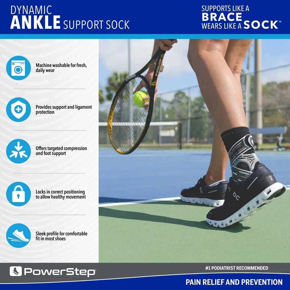 PowerStep Dynamic Ankle Support Sock | Compression Sock & Ankle Support Brace for Ankle Pain and Injuries